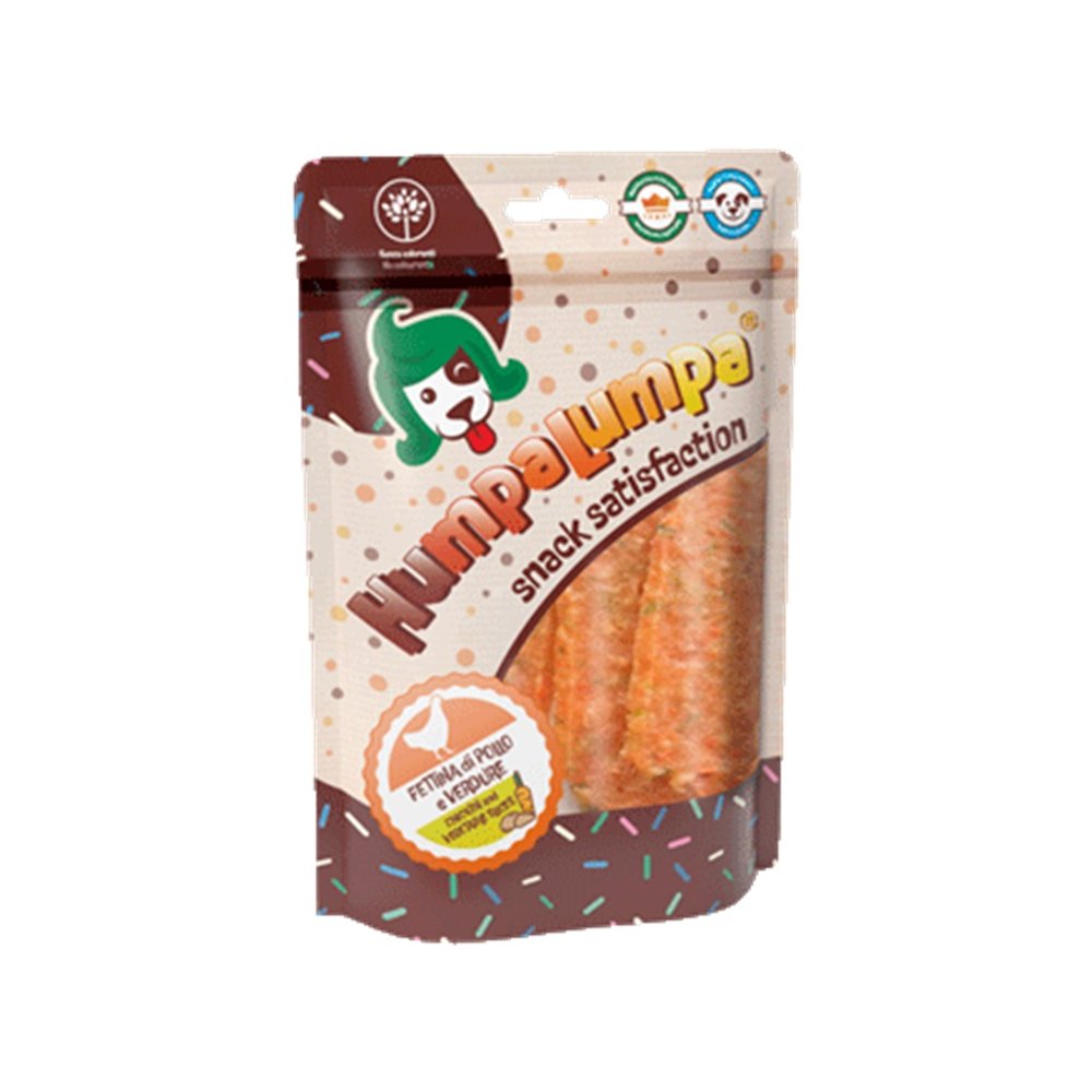 Snack humpa lumpa cane FETTINE DI POLLO E VERDURE 85 GR