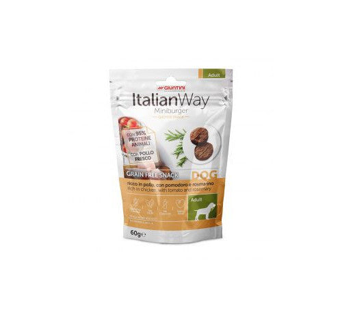 Snack italian way Mini Burger con Pollo, pomodoro e rosmarino da 60 gr